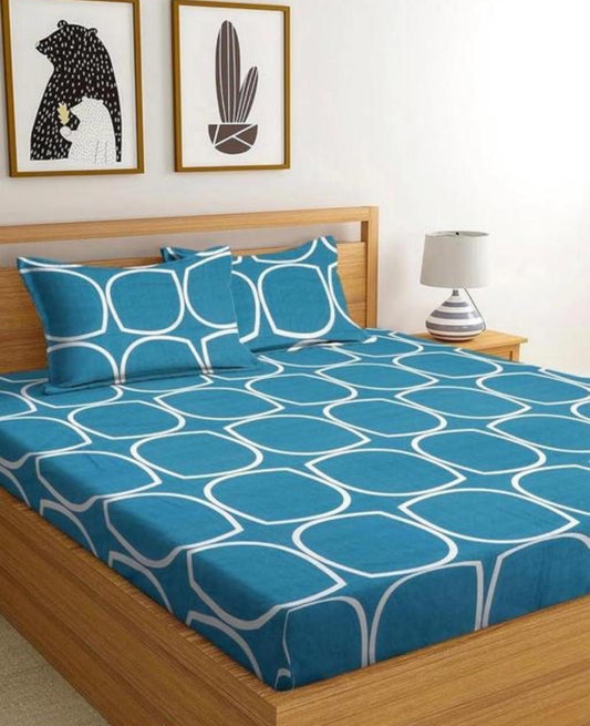 SKY BLUE Premium King Size Fitted Elastic Bedsheet With Two Pillow Covers (72X78X Upto 10 Inches) & 360 Degree Elasticated