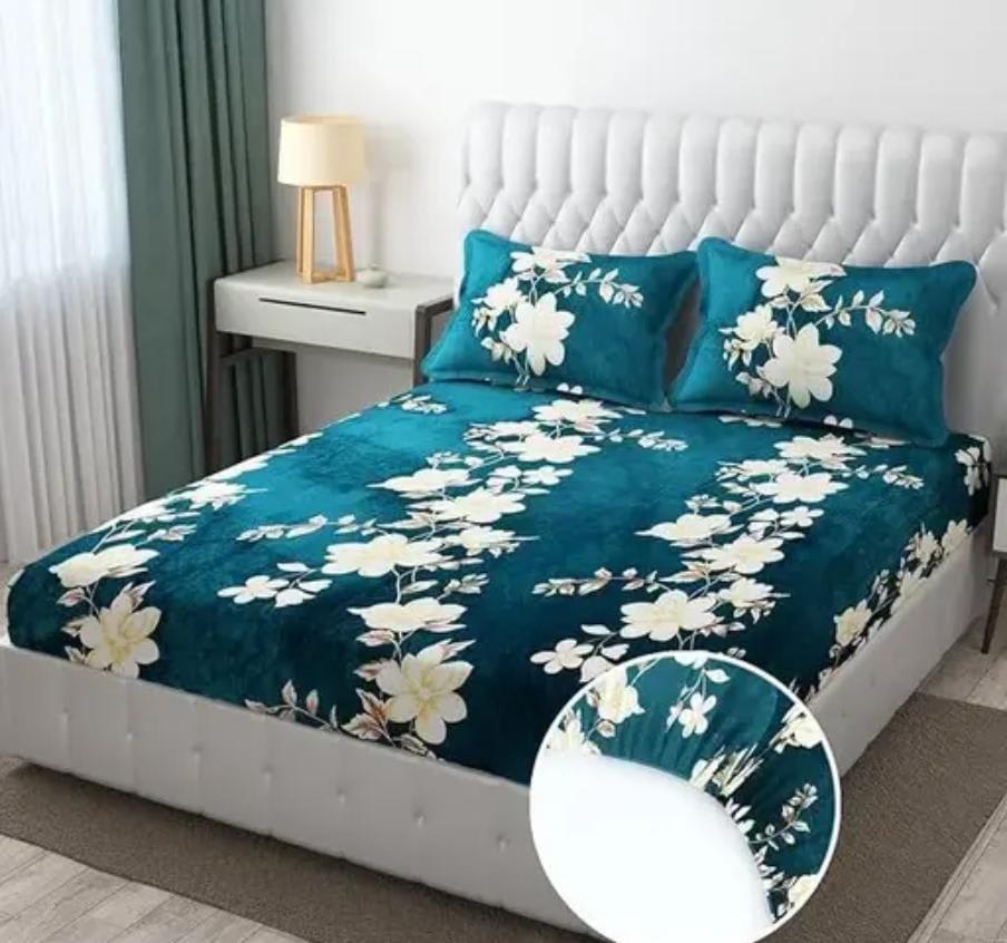 PREMIUM 500 TC HEAVY FLANNEL WARM  FITTED BEDSHEET WITH ELASTIC AND Floral design
