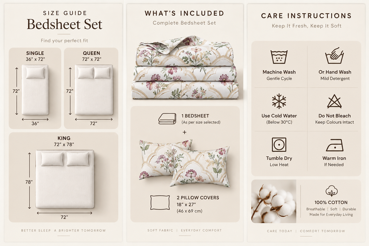 Noir & Grey — 220TC Pure Cotton Fitted Bedsheet Set with Pillow Covers