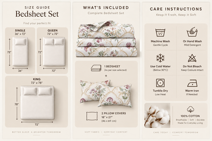Noir & Grey — 220TC Pure Cotton Fitted Bedsheet Set with Pillow Covers