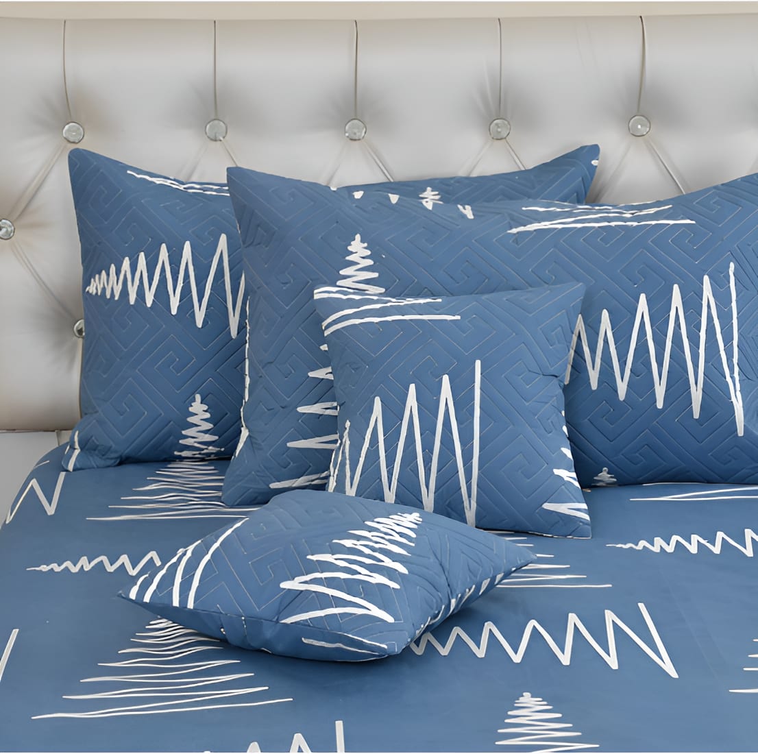 Premium 5-Piece Cotton Bedding Set: Includes 1 Flat Bedsheet, 2 Quilted Zipped Pillow Covers, 2 Quilted Cushion Covers, and 2 Cushion Fillers