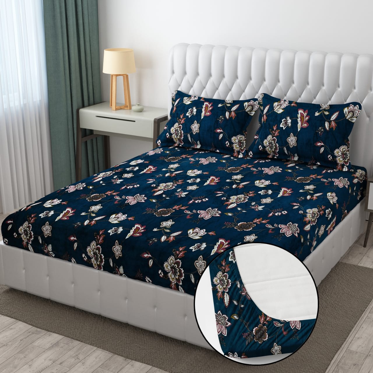 PREMIUM 500 TC HEAVY FLANNEL WARM  FITTED BEDSHEET WITH ELASTIC AND Floral design