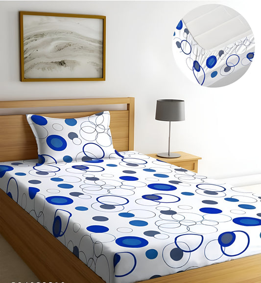 220 TC White Base Design Single Bed Fitted Bedsheet Having Size 36X72 (Fits Upto 8 Inches Of Mattress)