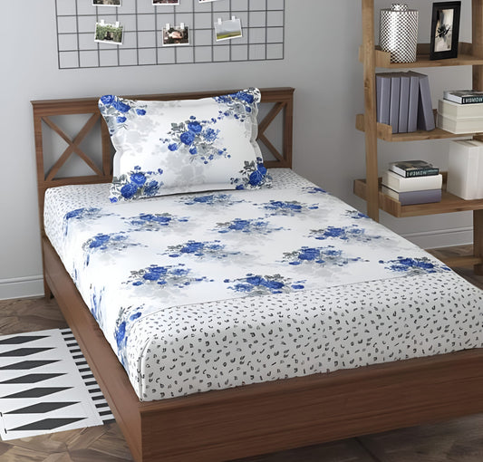 220 TC White Base Design Single Bed Fitted Bedsheet Having Size 36X72 (Fits Upto 8 Inches Of Mattress)