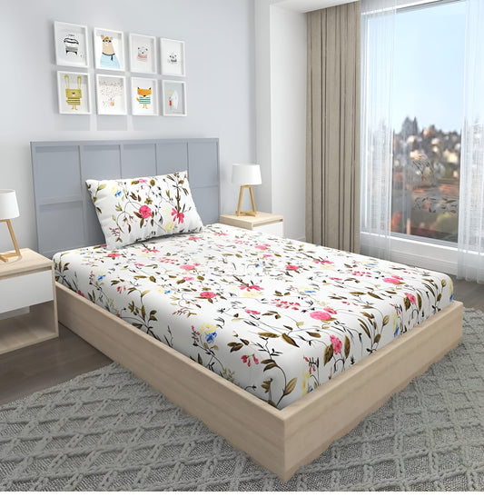 220 TC White Single Bed Fitted Bedsheet Having Size 36X72 (Fits Upto 8 Inches Of Mattress)