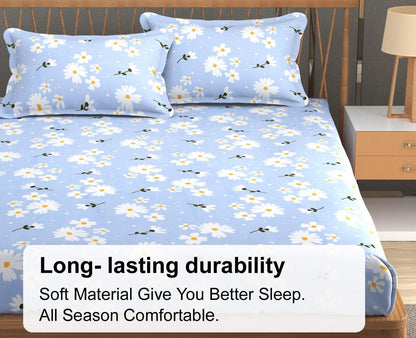 SKY SUNFLOWER 220 TC  Fitted Elastic Bedsheet With Two Pillow Covers  (72X78X Upto 10 Inches) & 360 Degree Elasticated