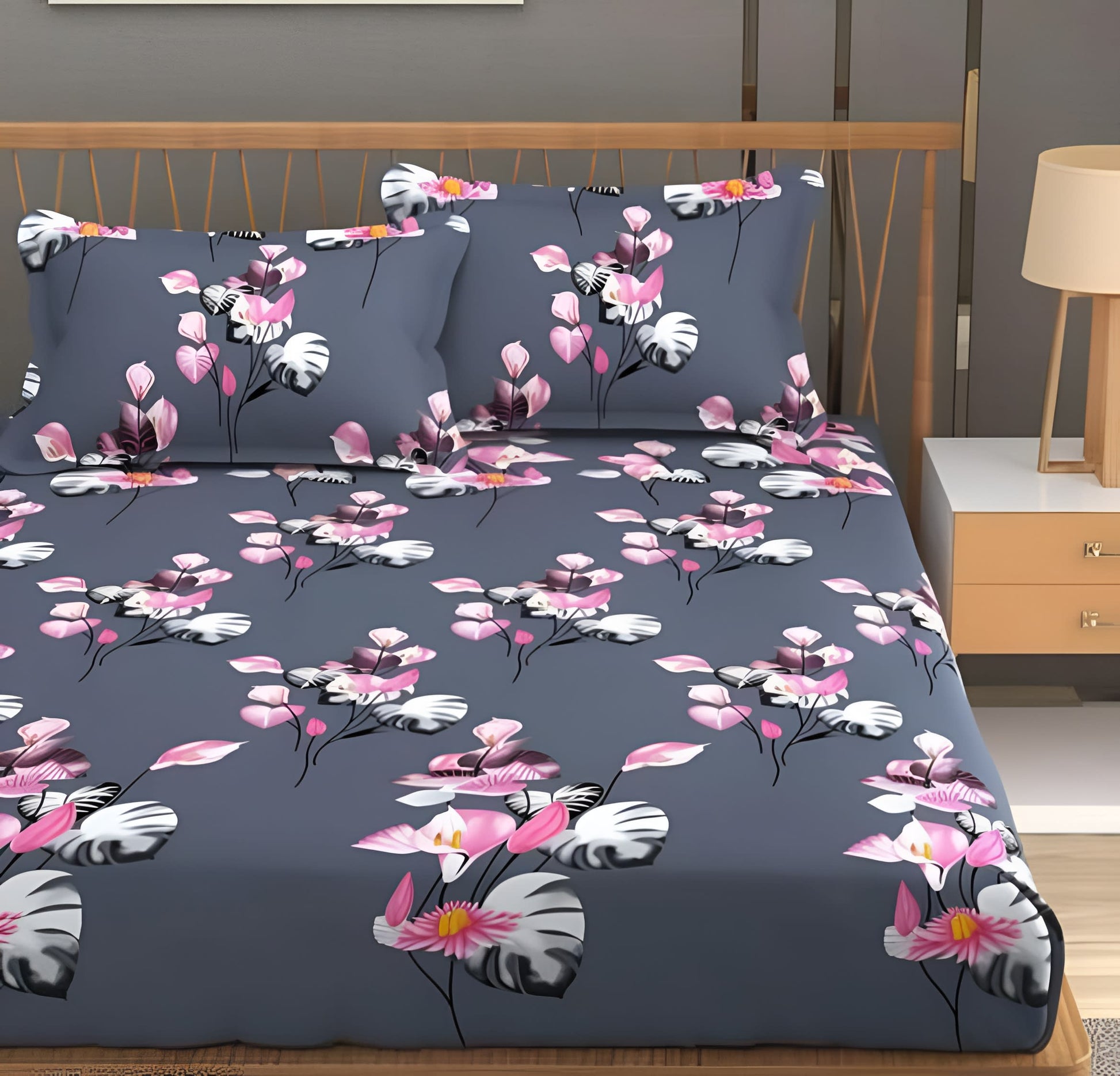KALI  Premium  Fitted Elastic Bedsheet With Two Pillow Covers  (72X78X Upto 10 Inches) & 360 Degree Elasticated