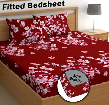 VERY NICE Premium King Size Fitted Elastic Bedsheet With Two Pillow Covers (72X78X Upto 10 Inches) & 360 Degree Elasticated