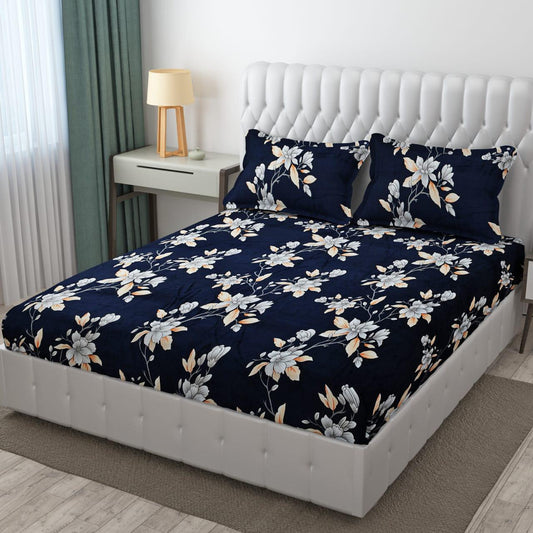PREMIUM 500 TC HEAVY FLANNEL WARM  FITTED BEDSHEET WITH ELASTIC AND Floral design