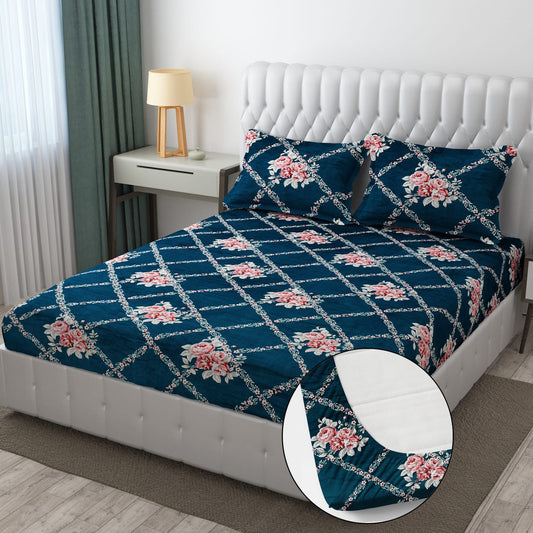 PREMIUM 500 TC HEAVY FLANNEL WARM  FITTED BEDSHEET WITH ELASTIC AND Floral design