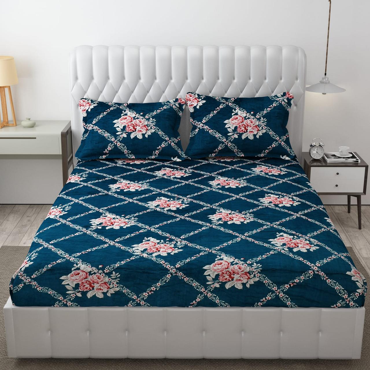 PREMIUM 500 TC HEAVY FLANNEL WARM  FITTED BEDSHEET WITH ELASTIC AND Floral design