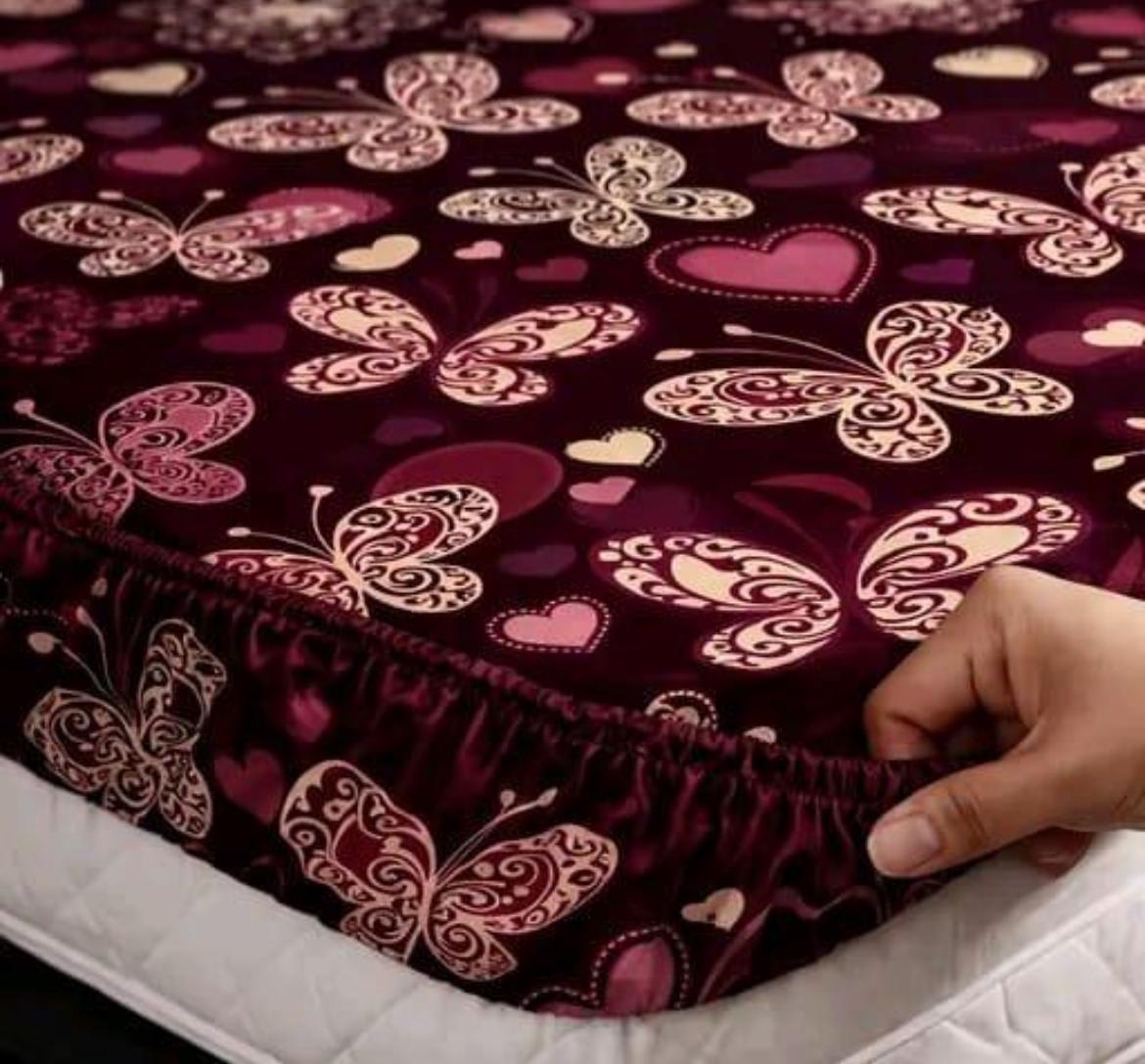 RED BUTTERFLY Premium King Size Fitted Elastic Bedsheet With Two Pillow Covers  (72X78X Upto 10 Inches) & 360 Degree Elasticated