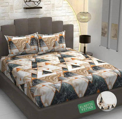 PYRAMID 220 TC Double Bedsheet With 2 Pillow Covers (72X78X Upto 10 Inches) & 360 Degree Elasticated
