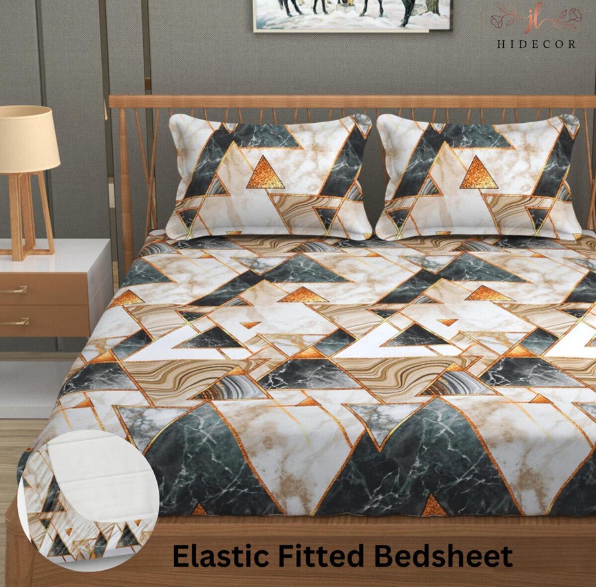 PYRAMID 220 TC Double Bedsheet With 2 Pillow Covers (72X78X Upto 10 Inches) & 360 Degree Elasticated