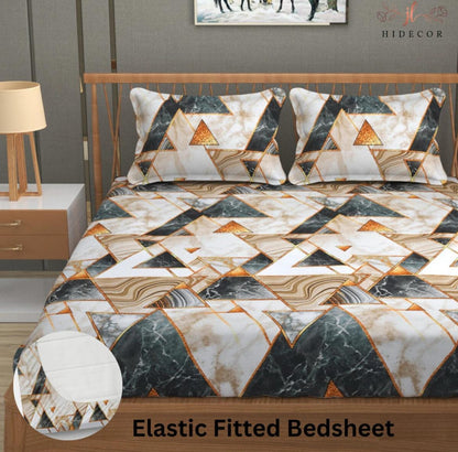 PYRAMID 220 TC Double Bedsheet With 2 Pillow Covers (72X78X Upto 10 Inches) & 360 Degree Elasticated