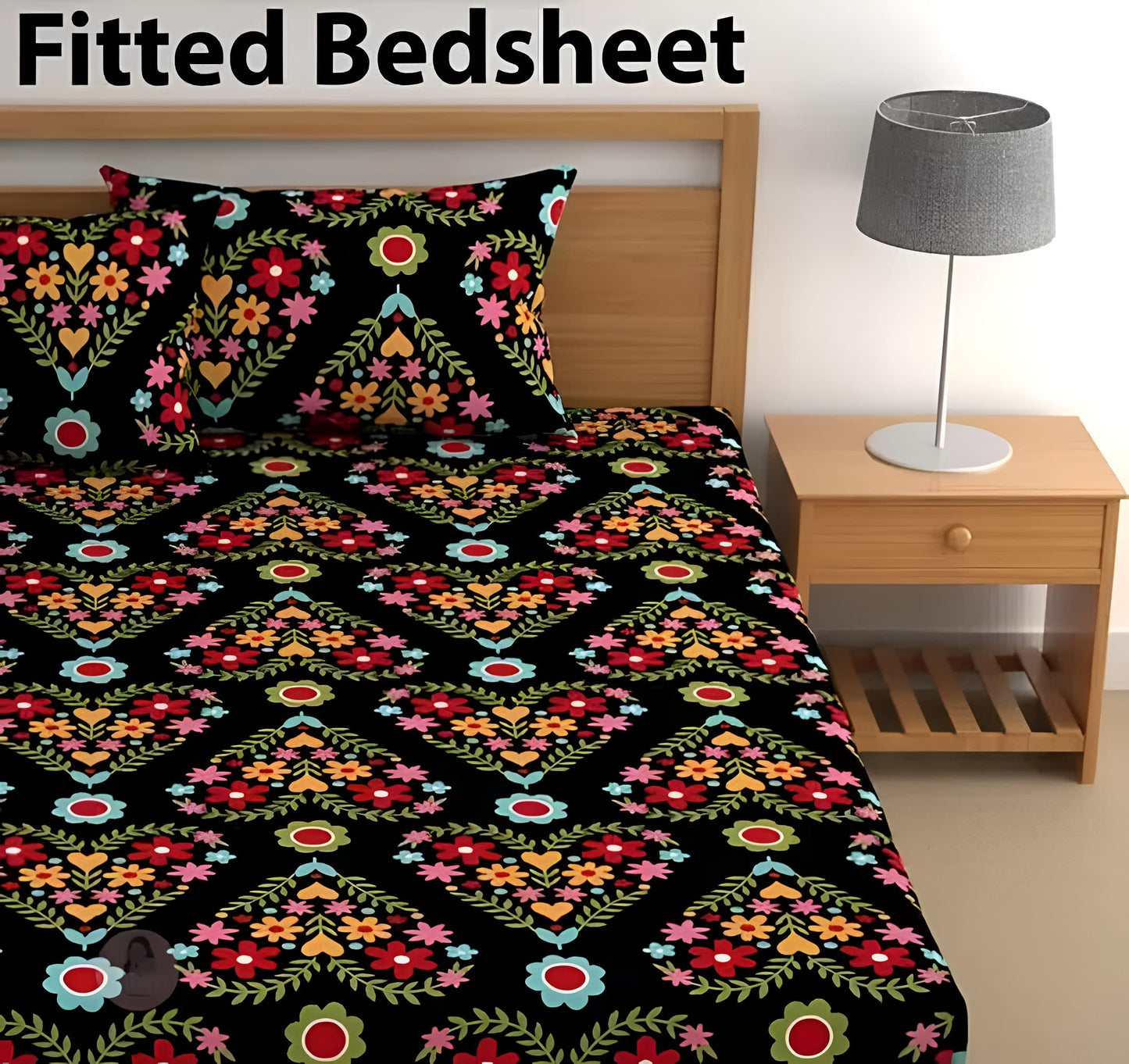DECOR HEART220 TC Fitted Bedsheet with 2 Pillow Covers (72X78X Upto 10 Inches) & 360 Degree Elasticated