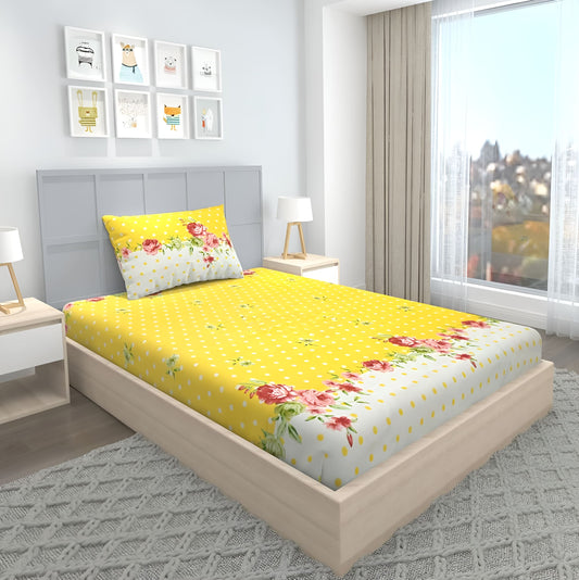 220 TC Yellow Single Bed Fitted Bedsheet Having Size 36X72 (Fits Upto 8 Inches Of Mattress)