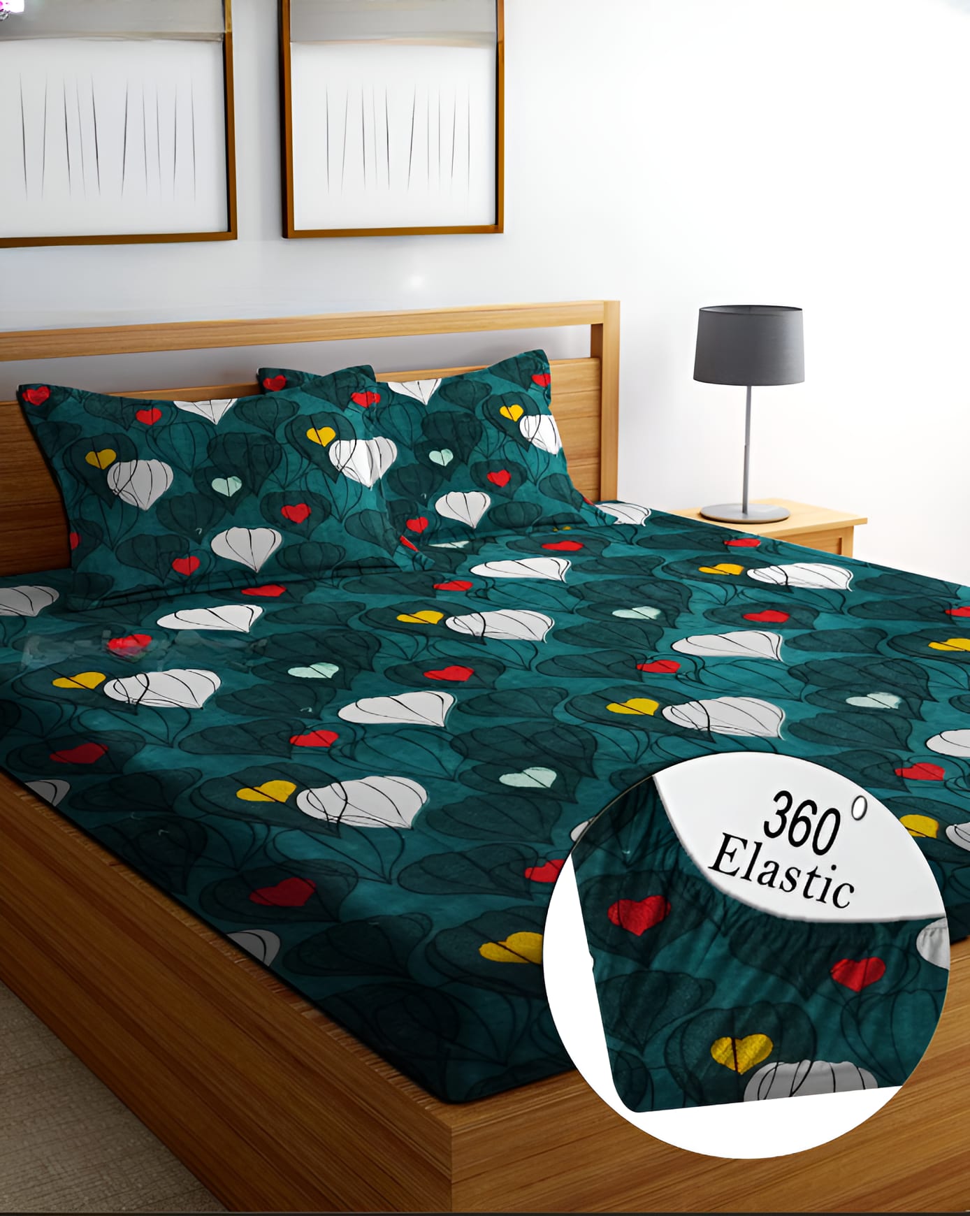 HEARTY Premium  Fitted Elastic Bedsheet With Two Pillow Covers  (72X78X Upto 10 Inches) & 360 Degree Elasticated | BS