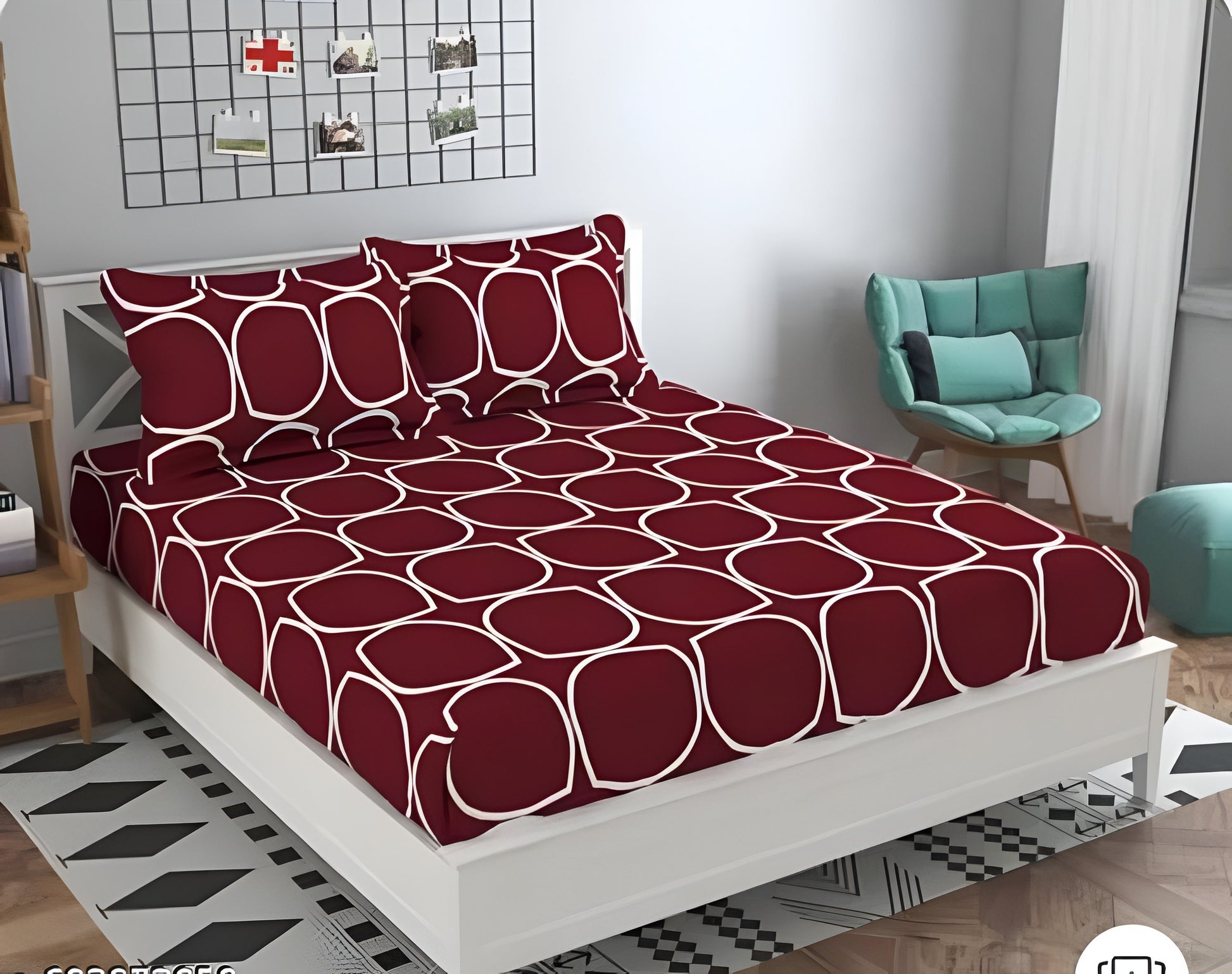 MAROON AUDI Elastic Fitted Bedsheets with 2 Pillow Covers (72X78X Upto 10 Inches) & 360 Degree Elasticated