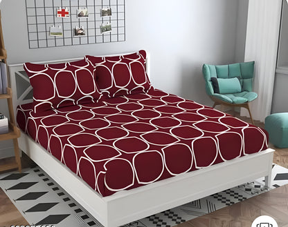 MAROON AUDI Elastic Fitted Bedsheets with 2 Pillow Covers (72X78X Upto 10 Inches) & 360 Degree Elasticated