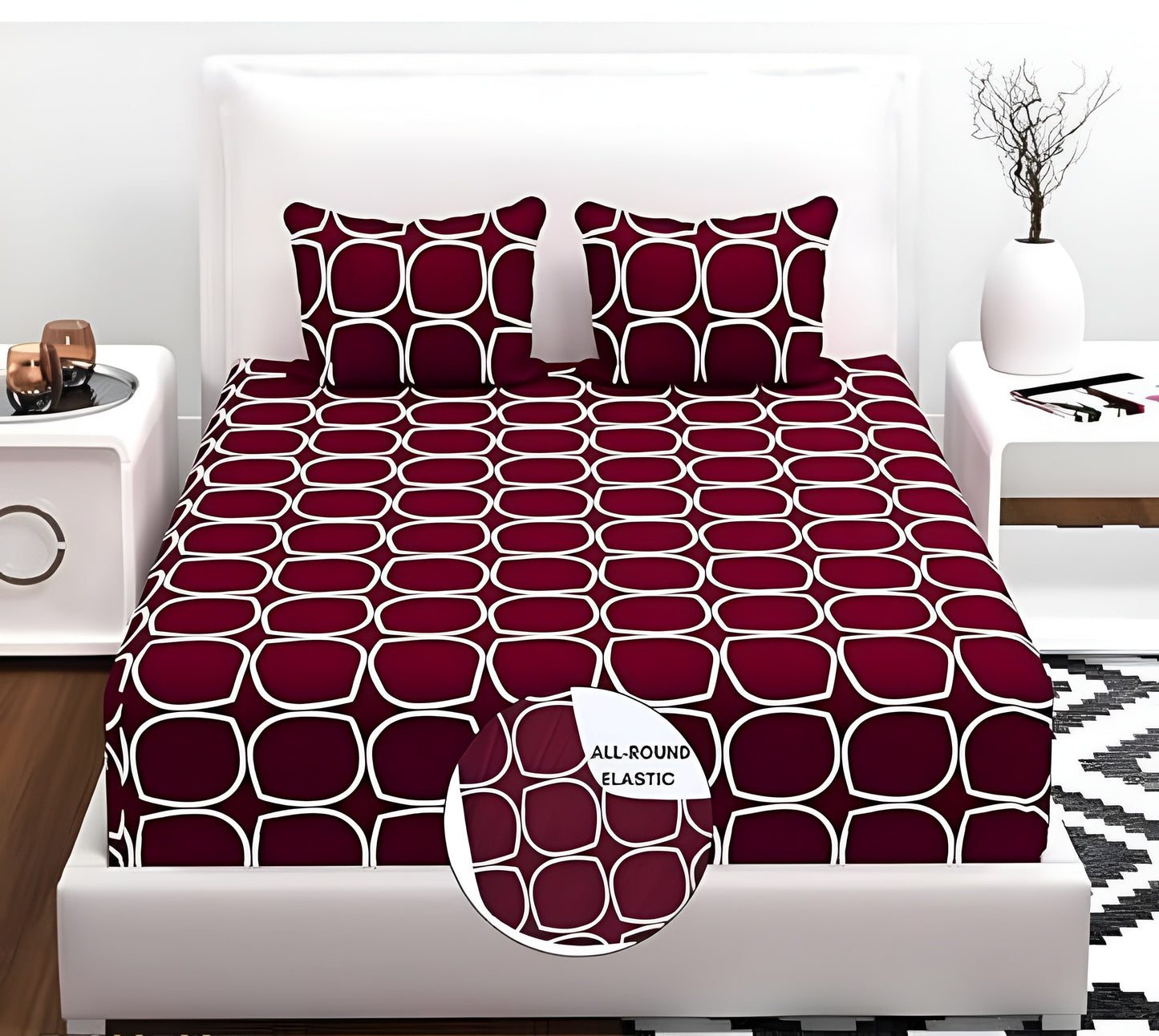 MARRON AUDIS Premium King Size Fitted Elastic Bedsheet With Two Pillow Covers  (72X78X Upto 10 Inches) & 360 Degree Elasticated
