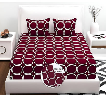 MARRON AUDIS Premium King Size Fitted Elastic Bedsheet With Two Pillow Covers  (72X78X Upto 10 Inches) & 360 Degree Elasticated