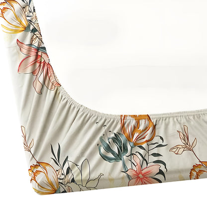 WHITE BOUQUET 220 TC  Fitted Floral Bedsheet with 2 Pillow Covers (72X78X Upto 10 Inches) & 360 Degree Elasticated