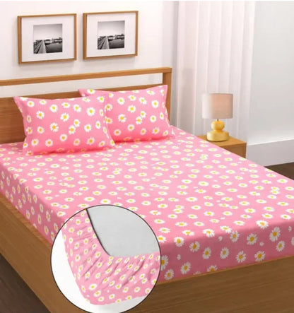 CUTIEPIE 220 TC Fitted Bedsheet with 2 Pillow Covers (72X78X Upto 10 Inches) & 360 Degree Elasticated