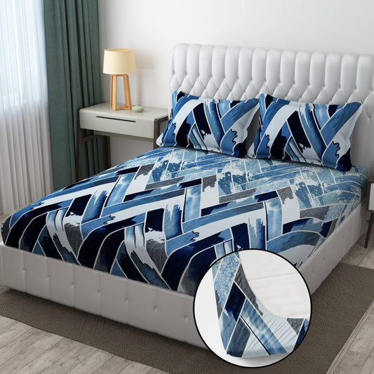 PREMIUM 500 TC HEAVY FLANNEL WARM  FITTED BEDSHEET WITH ELASTIC AND GEOMETRIC DESIGN