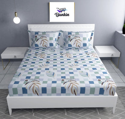 Premium  Fitted Elastic Bedsheet With Two Pillow Covers (72X78X Upto 10 Inches) & 360 Degree Elasticated