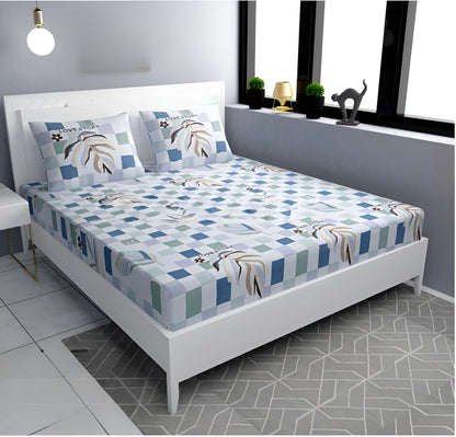 Premium  Fitted Elastic Bedsheet With Two Pillow Covers (72X78X Upto 10 Inches) & 360 Degree Elasticated