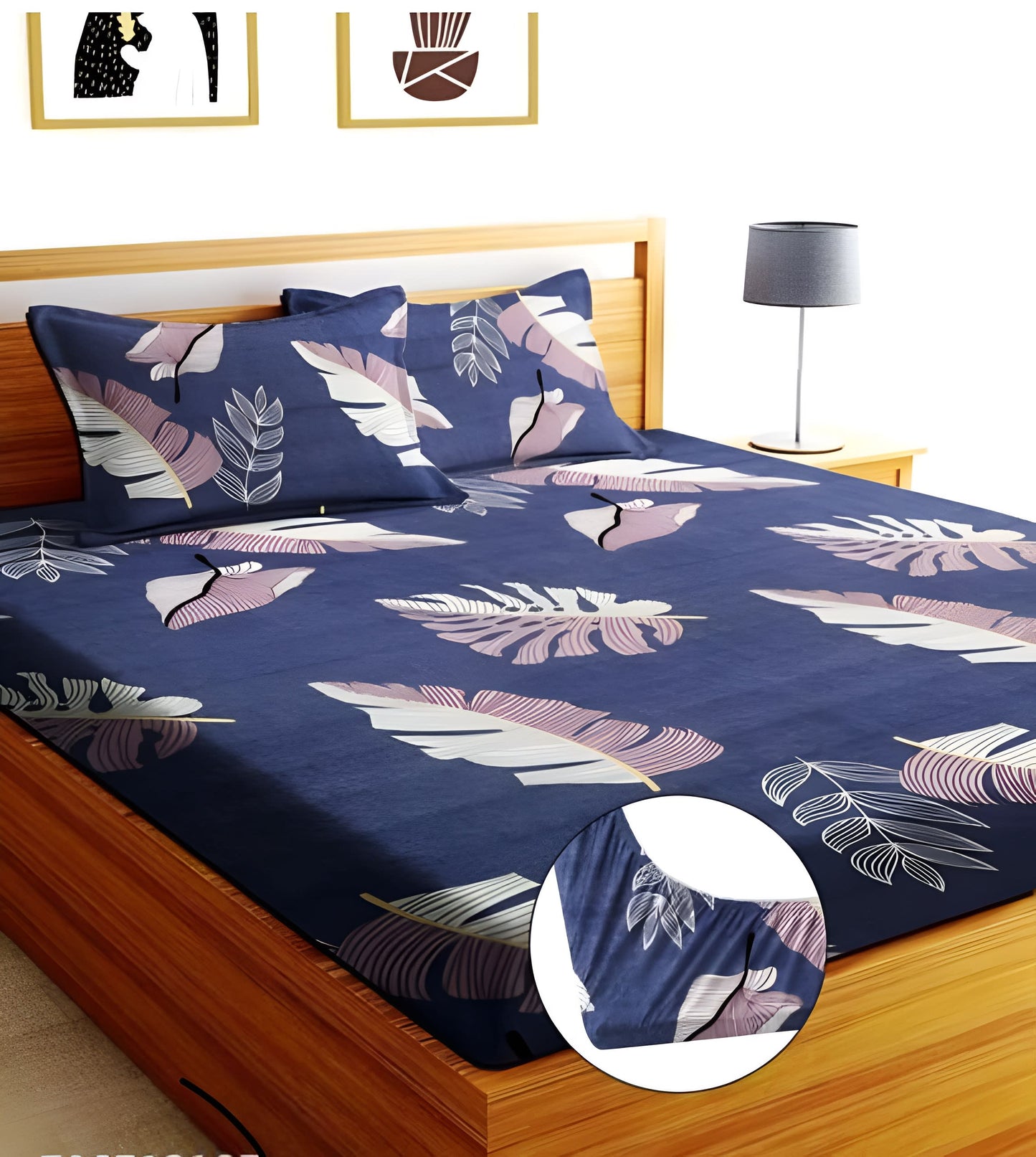 PURPLE FEATHERS Premium King Size Fitted Elastic Bedsheet With Two Pillow Covers  (72X78X Upto 10 Inches) & 360 Degree Elasticated