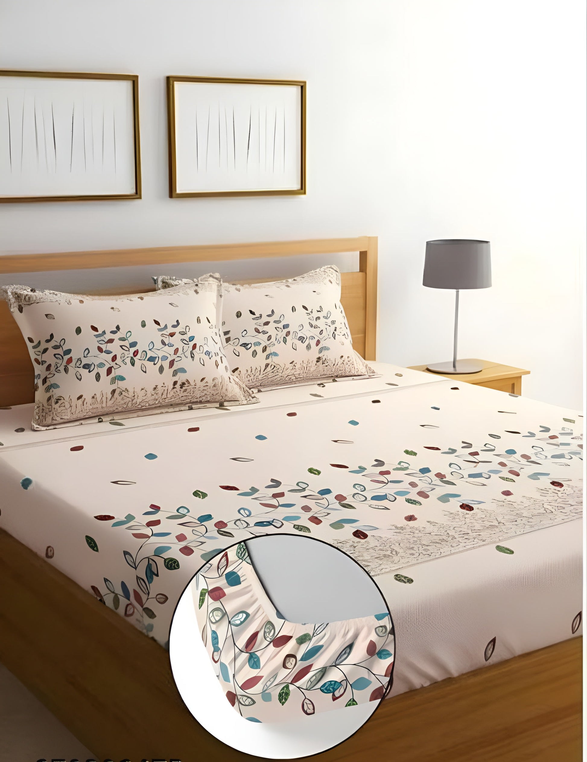 CREAM 220 TC  Fitted Elastic Bedsheet With Two Pillow Covers  (72X78X Upto 10 Inches) & 360 Degree Elasticated
