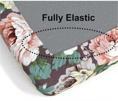 FLORAL Premium King Size Fitted Elastic Bedsheet With Two Pillow Covers  (72X78X Upto 10 Inches) & 360 Degree Elasticated