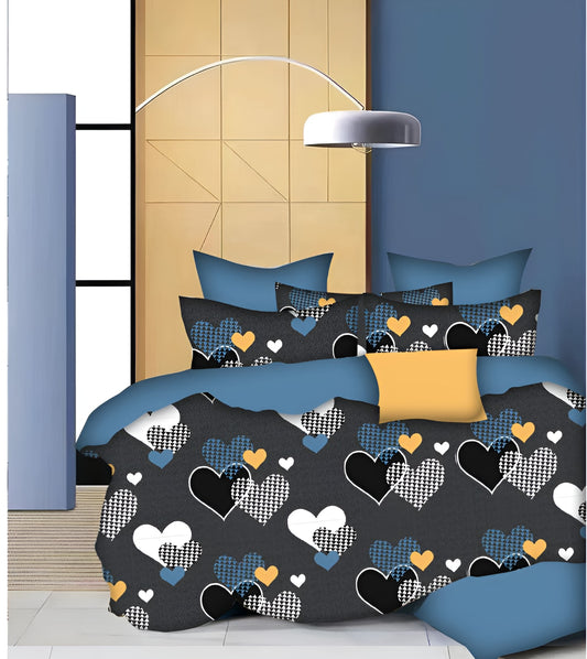 CUTE HEARTS 220 TC Cotton All Round Elastic Fitted Bedsheet with  2 Pillow Covers  (72X78X Upto 10 Inches) & 360 Degree Elasticated