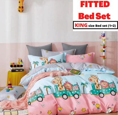 PINKGIRAAFE Cotton Elastic Fitted Bedsheets With 2 Pillow Covers (72X78X Upto 10 Inches) & 360 Degree Elasticated