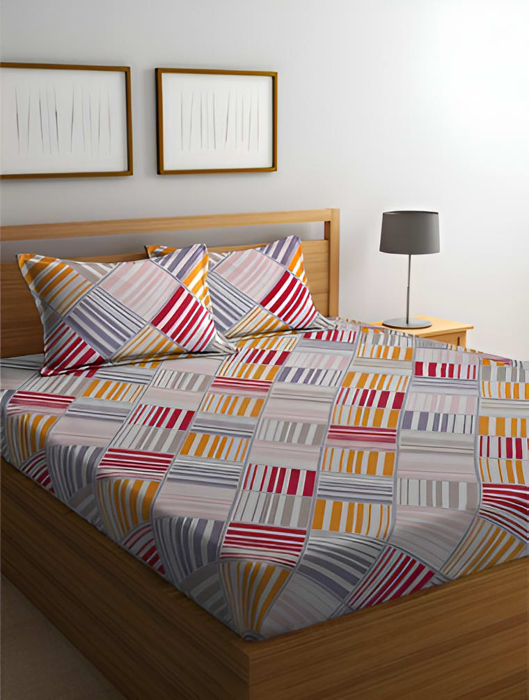 FOLDER Premium King Size Fitted Elastic Bedsheet With Two Pillow Covers  (72X78X Upto 10 Inches) & 360 Degree Elasticated