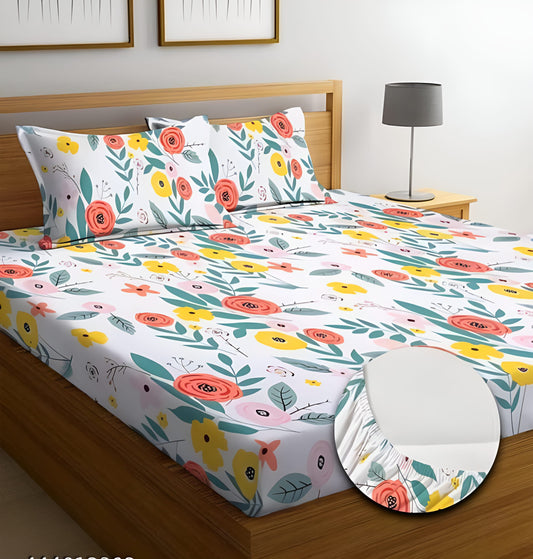 ALLIANCE OG Premium  Fitted Elastic Bedsheet With Two Pillow Covers  (72X78X Upto 10 Inches) & 360 Degree Elasticated