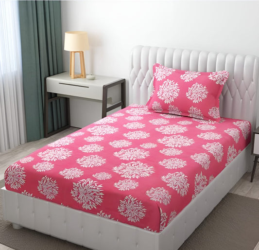 220 TC Pink Damaas Design Single Bed Fitted Bedsheet Having Size 36X72 (Fits Upto 8 Inches Of Mattress)