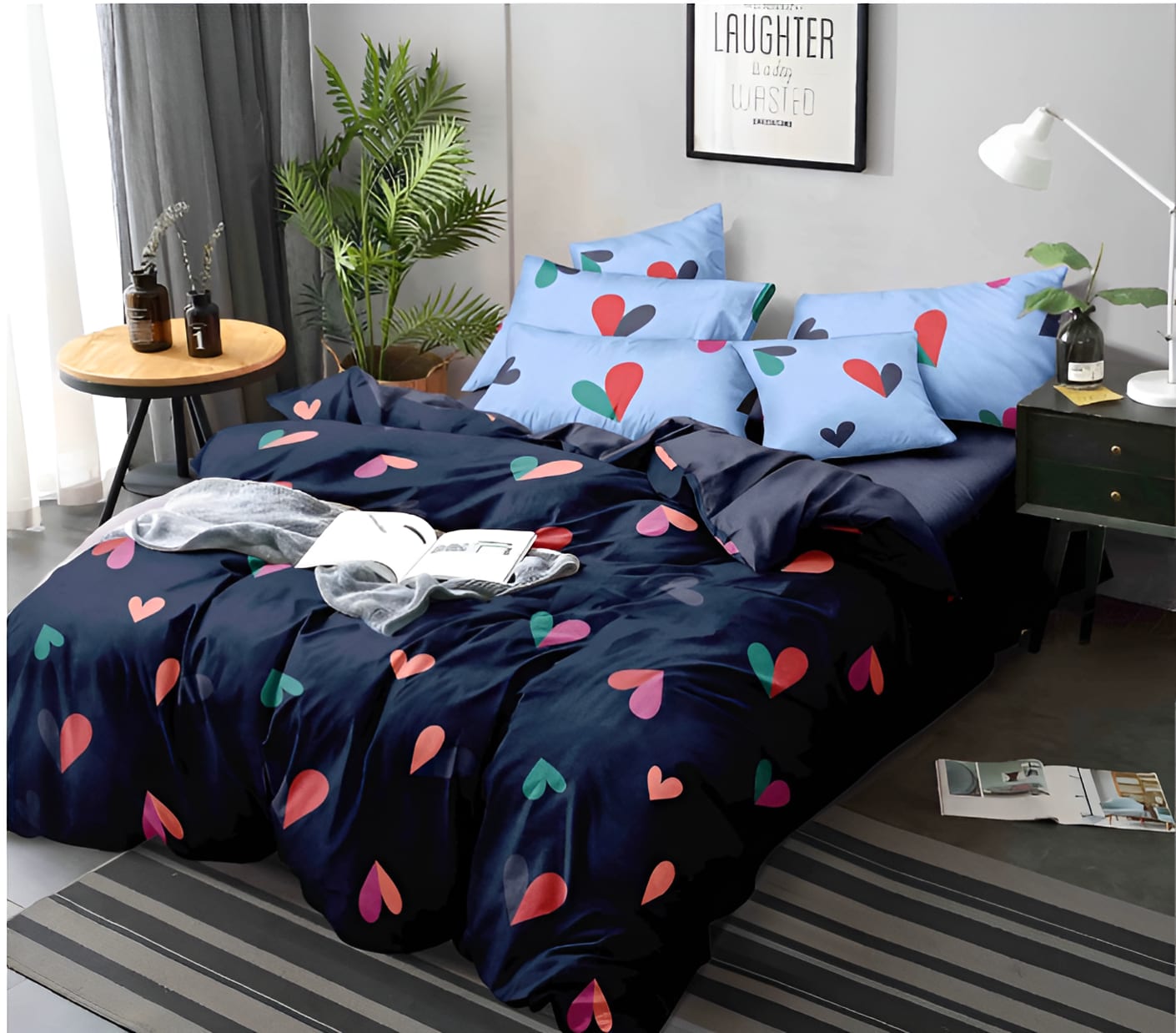 BLUE HEART Premium  Fitted Elastic Bedsheet With Two Pillow Covers  (72X78X Upto 10 Inches) & 360 Degree Elasticated
