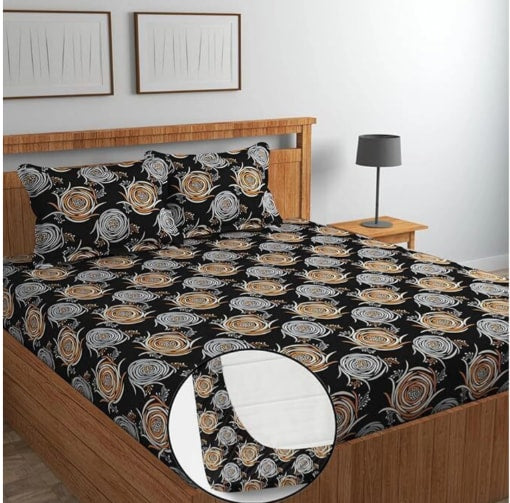 BLACK Premium King Size Fitted Floral Bedsheet (72X78X Up to 10 Inches) & 360 Degree Elasticated