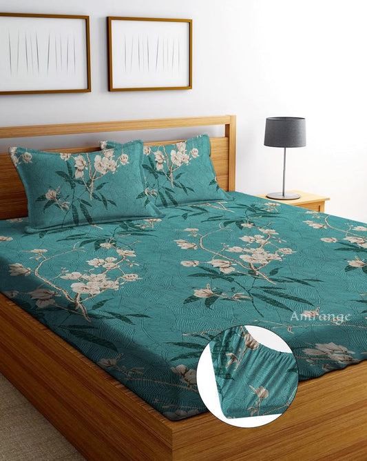 CASA 220 TC  Fitted Elastic Bedsheet With Two Pillow Covers (72X78X Upto 10 Inches) & 360 Degree Elasticated