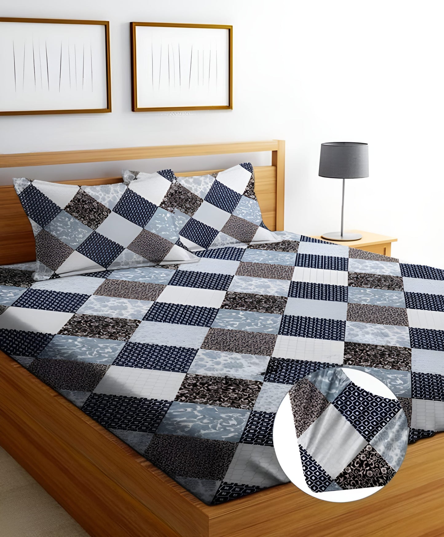 CROSS MAGIC 220 TC  Fitted Bedsheet Multicolor with 2 Pillow Covers (72X78X Upto 10 Inches) & 360 Degree Elasticated