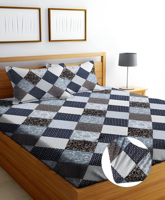 CROSS MAGIC 220 TC  Fitted Bedsheet Multicolor with 2 Pillow Covers (72X78X Upto 10 Inches) & 360 Degree Elasticated