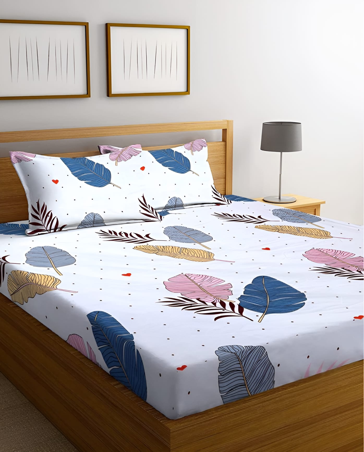 220 TC Floral  Fitted Elastic Bedsheet With Two Pillow Covers (72X78X Upto 10 Inches) & 360 Degree Elasticated