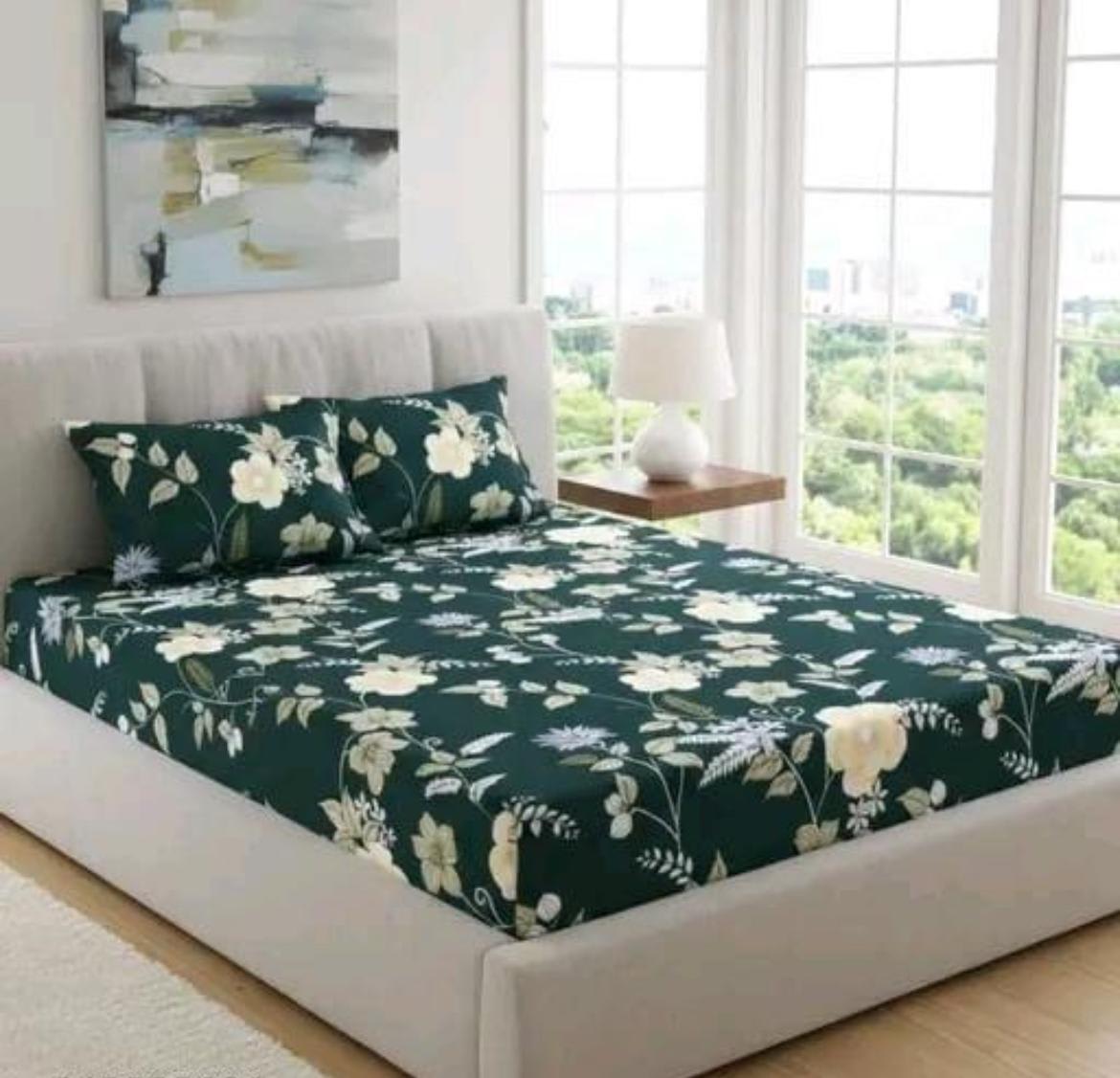 NEW GREEN Premium King Size Fitted Elastic Bedsheet With Two Pillow Covers  (72X78X Upto 10 Inches) & 360 Degree Elasticated