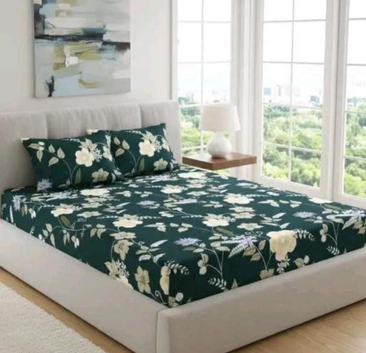NEW GREEN Premium King Size Fitted Elastic Bedsheet With Two Pillow Covers  (72X78X Upto 10 Inches) & 360 Degree Elasticated