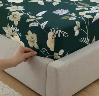 NEW GREEN Premium King Size Fitted Elastic Bedsheet With Two Pillow Covers  (72X78X Upto 10 Inches) & 360 Degree Elasticated