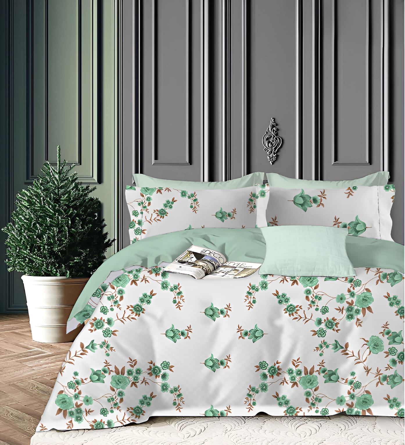 LIGHT GREEN 220TC- Cotton  All Round Elastic Fitted Bedsheet with 2 Pillow Covers (72X78X Upto 10 Inches) & 360 Degree Elasticated