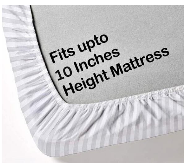 White and Grey 220 TC Fitted Bedsheet with 2 Pillow Covers (72X78X Upto 10 Inches) & 360 Degree Elasticated